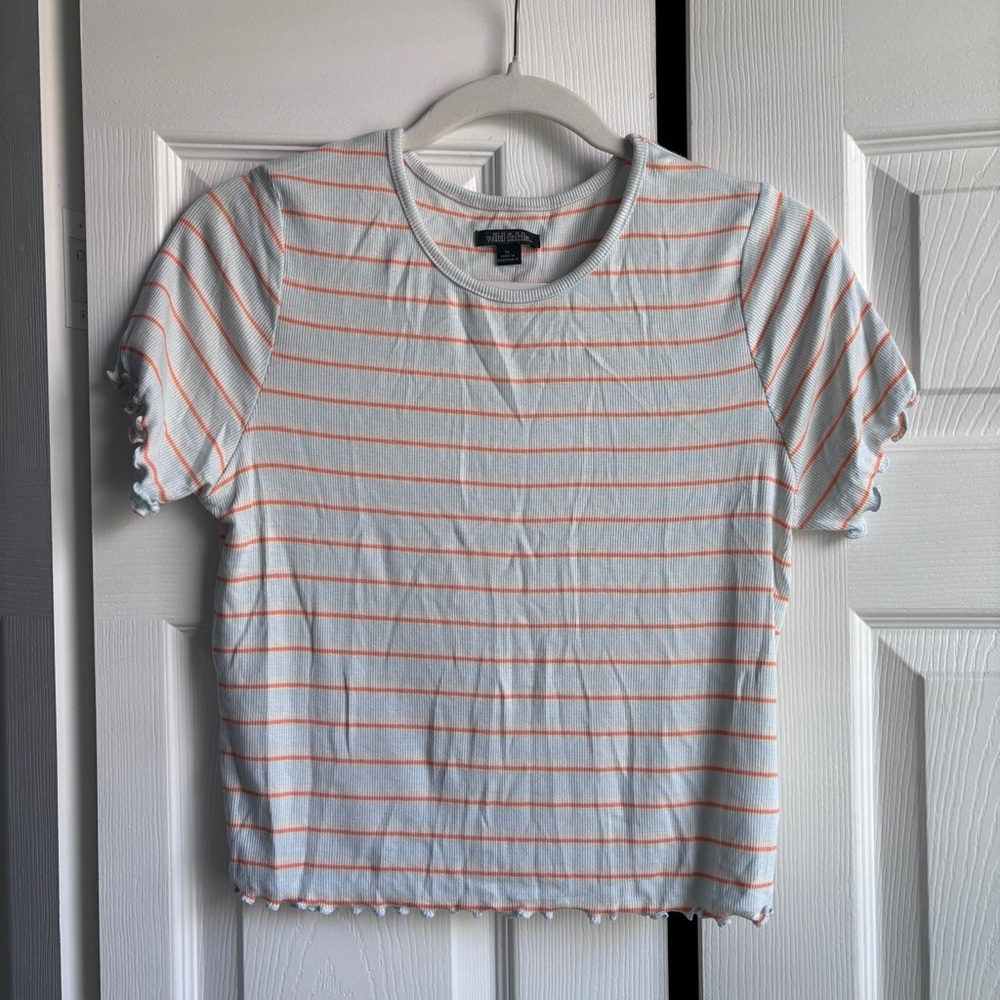 wild fable White Ribbed Tee with Orange Stripes